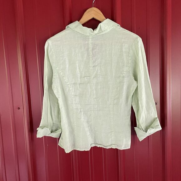 Tracey M Top‎ Linen V Neck Pullover 3/4 Sleeve Blouse Lightweight Womens Medium - Picture 2 of 6